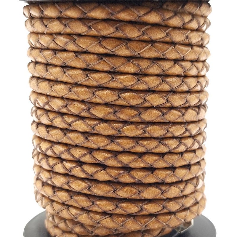 shapesbyX 5 Yards Braided Bolo Cords Regenerated Leather Strap 4.0mm Diameter Round for Jewelry Making or Beading Distressed Natural - Image 1